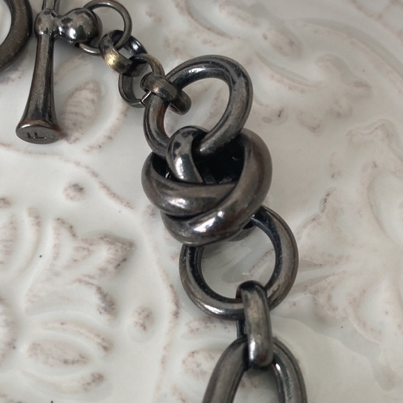 Fossil Gunmetal Silver Chain Link Bracelet with Rhinestones Punk Rebel Rocker - Picture 11 of 12